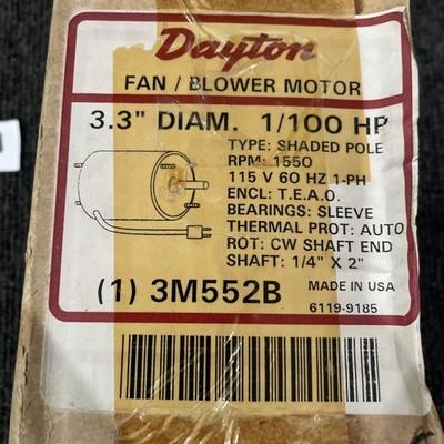 Dayton 3M552B Fan Blower Motor 3.3″ Diam 1/100hp – 1550 Rpm 115v Shaft 1/4″x2″