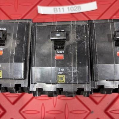 3 Lot -SQUARE D QOB QOB330 3 POLE 10KA 30 AMP CIRCUIT BREAKER YELLOW BOLT ON B#