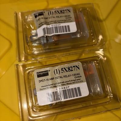 2 – Dayton Electric 5X827N Relay 120V AC Coil Gray Socket Base DPDT 16 AMP Octal