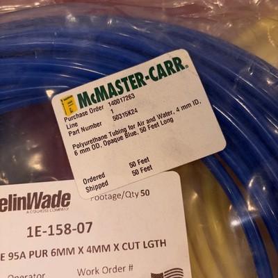 3 Lot – McMaster-Carr Part Number 50315K24 polyurethane tubing 6mm X 4mm