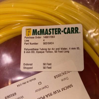 3 Lot – McMaster-Carr Part Number 50315K24 polyurethane tubing 6mm X 4mm