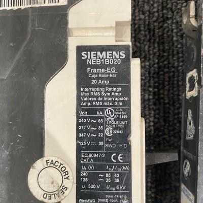 (2) Siemens NEB1B020 Circuit Breaker 20A 1-Pole 347VAC