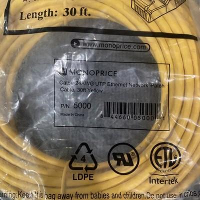 (4) MONOPRICE 5000 Patch Cord Cat5e 24awg UTP ETHERNET 30 Ft Length
