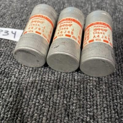 (3) Gould Shawmut A4J45 Amp Trap Class J, 45 Amps, 600 VAC