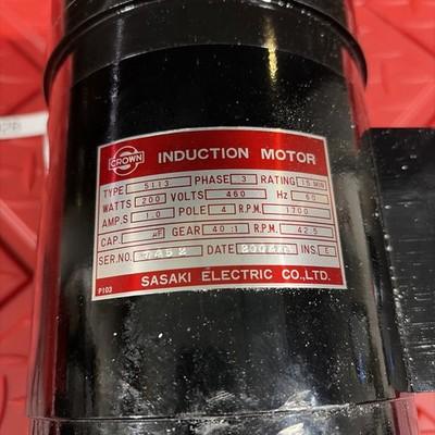 CROWN SASAKI INDUCTION MOTOR AC MAGNETIC BRAKE 5113 200W 460V 40:1 NEW $949