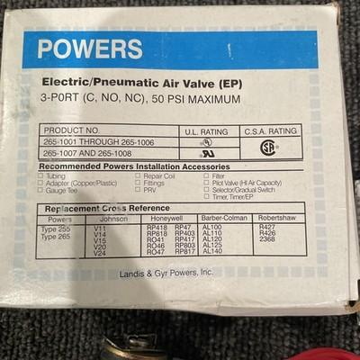 Powers 265-1008 Air Valve Pneumatic 3 Port, 120V/60Hz, AIR 50 PSI