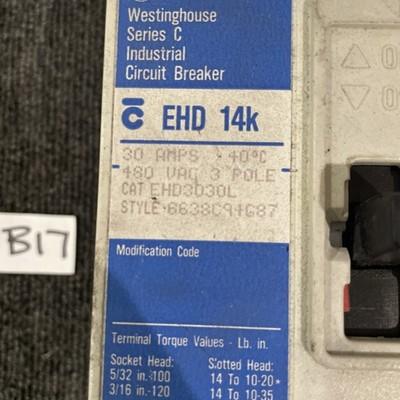 Westinghouse EHD3030L Circuit Breaker EHD 14K, 30A, 3P, 480 VAC-Industrial
