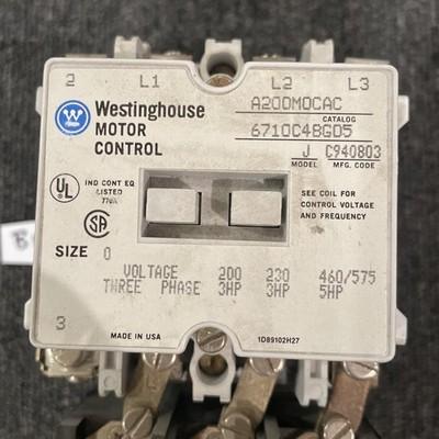 Westinghouse A200M0CAC Motor Control, 460/575V, 5HP, 3PH 6710C4BG05
