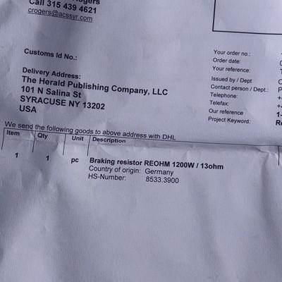 ABB PowerOhm Dynamic Braking Resistor REO Model: REOHM BW 156/1200/13