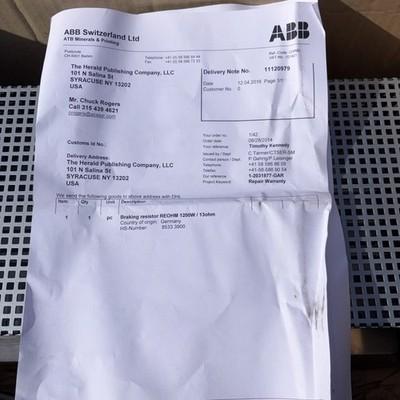 ABB PowerOhm Dynamic Braking Resistor REO Model: REOHM BW 156/1200/13