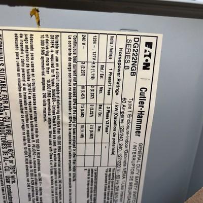 Eaton DG222NGB 60A, 2Pole, 240V, Fusible Safety Switch, Nema 1