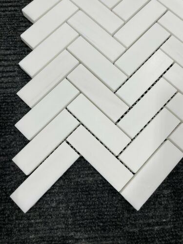 Bianco Dolomite 1”x3” Herringbone HONED Marble Tile Mosaic Premium A
