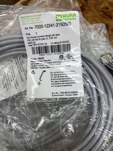 7 -NEW SEALED MURR ELEKTRONIK 7000-12241-2150500 M12 FEMALE CONNECTER WITH CABLE