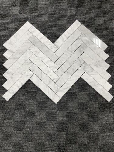Bianco Carrara 1.5”x8” Herringbone POLISHED Marble Tile Mosaic 28.62 Sqft
