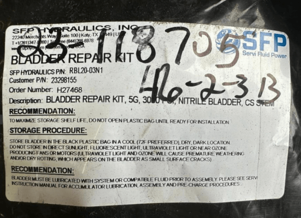 SFP Bladder Accumulator RBL20-03N1 Bottom Repairable 3000 psi 5 Gallon