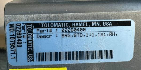 TOLOMATIC SlideRite Right Angle Gearbox 02260400  SRG,STD,1:1,1X1,RH NEW! USA