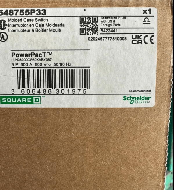 SCHNEIDER ELECTRIC 548755P33 / 548755P33 (BRAND NEW) PowerPacT LL600