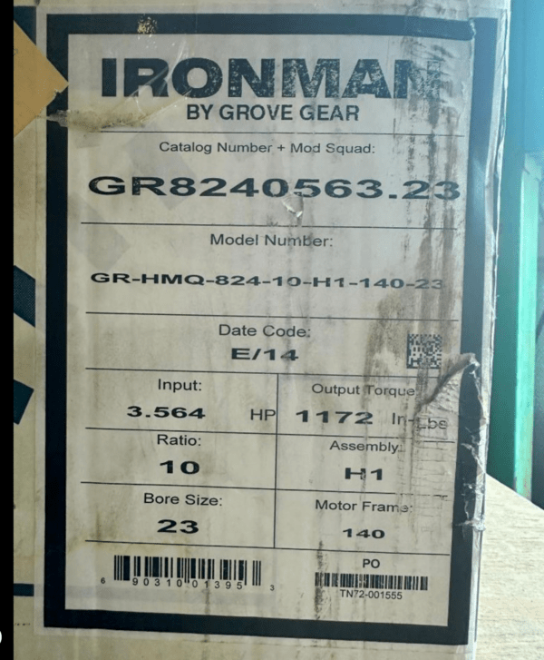 Grove Gear Ironman Reducer, Model GR-HMQ-824-10-H1-140-23, 10/1 Ratio