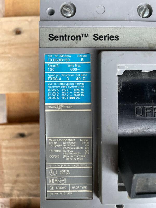 SIEMENS FXD63B150 SER. B SENTRON SERIES FXD6-A 3P/150A CIRCUIT BREAKER