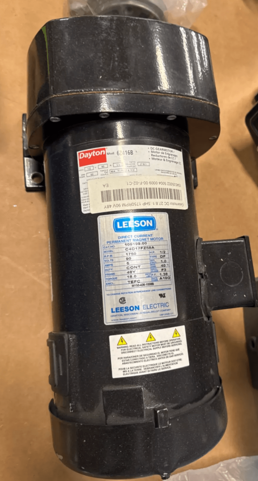 Leeson C4D17FZ58A 109199.00 DC PERMANENT MAGNET MOTOR NOS