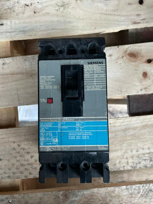 ITE Siemens ED43B020 20 Amp 3 Pole 480V ED4 Bolt On Circuit Breaker