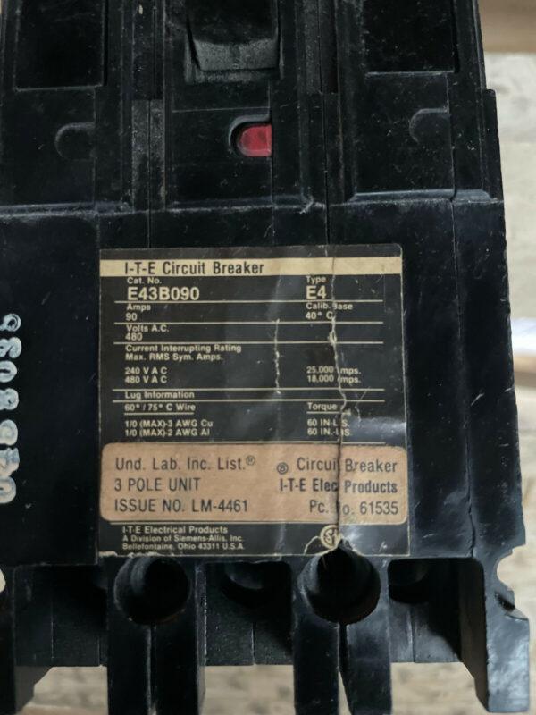 ITE E43B090 Circuit Breaker 90A 3P 480VAC