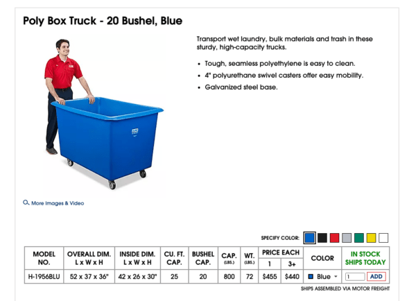 USED Local PICK UP! Poly Box Truck – 20 Bushel, Blue H-1956BLU 52 x 37 x 36″