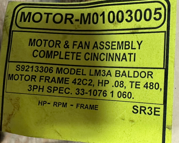 BALDOR FAN Lma-33A 3-1076-10 MOTOR 3 Phase 2850 RPM 1-1/2 HP, 190/220 Volts