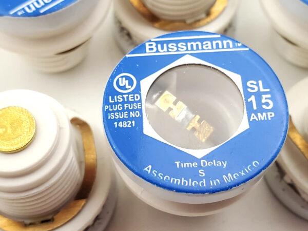 Lot of 8 Bussmann SL15 Fuses 15 Amp 125 Volt SL-15 Time Delay Buss Screw In