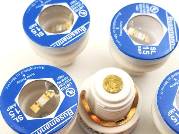 Lot of 8 Bussmann SL15 Fuses 15 Amp 125 Volt SL-15 Time Delay Buss Screw In