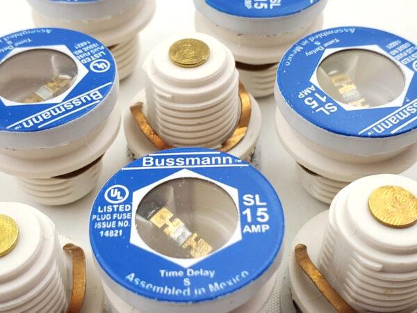 Lot of 8 Bussmann SL15 Fuses 15 Amp 125 Volt SL-15 Time Delay Buss Screw In