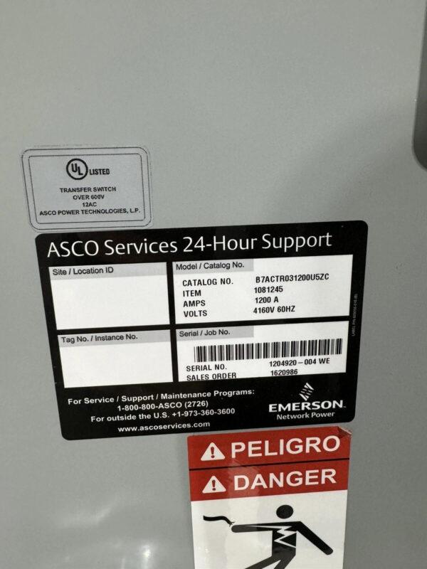 ASCO 5kv 1200A Transfer Switch B7ACTR31200U5ZC