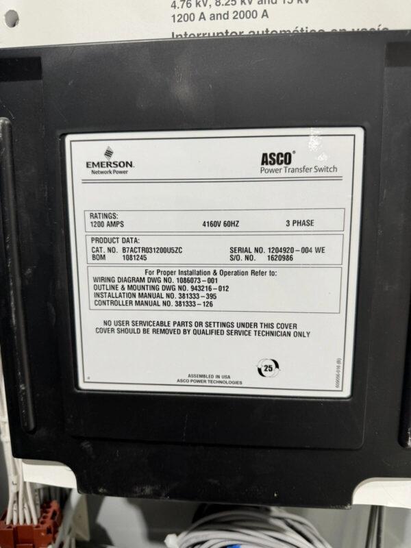 ASCO 5kv 1200A Transfer Switch B7ACTR31200U5ZC