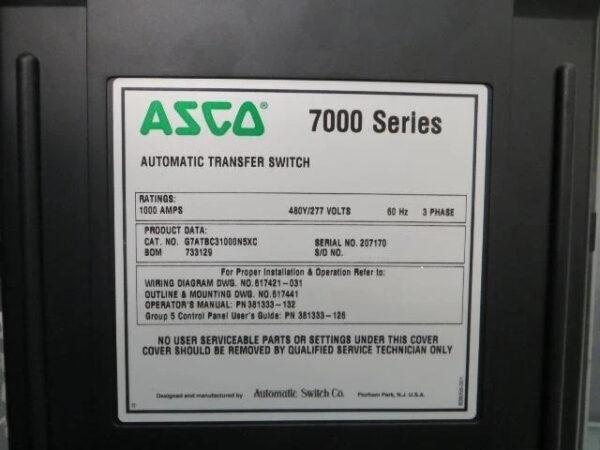 ASCO 1000 Amp Series 7000 Auto Transfer Switch w/ByPass Isolation, 480V