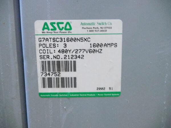 ASCO 7000 SER AUTOMATIC TRANSFER SWITCH G7ATSC31600N5XC 1600A 480Y/277V 3P 3PH B