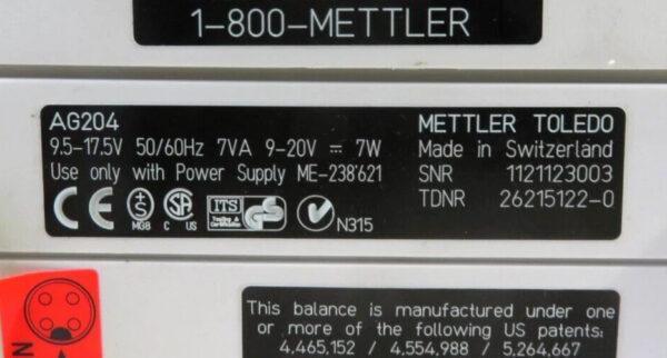 METTLER TOLEDO Analytical Balance AG204, FOR PARTS/ REPAIR