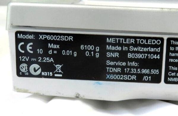 METTLER TOLEDO Digital Scale XP6002SDR, FOR PARTS/ REPAIR