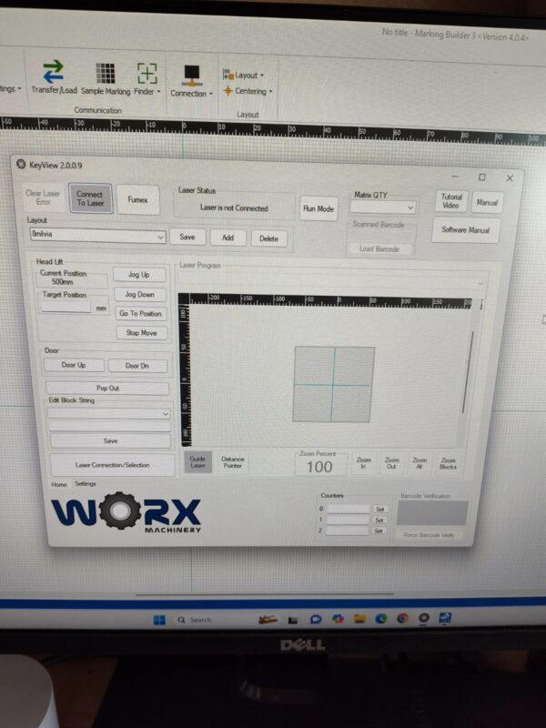 KEYENCE MD-U1020C 3-AXIS MARKING LASER w/ WORX ME1 ENCLOSURE & FUME EXTRACTOR