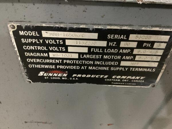 SUNNEN MODEL MBB-1650 HONING MACHINE MBB-1650K/C WORKING! 130AA