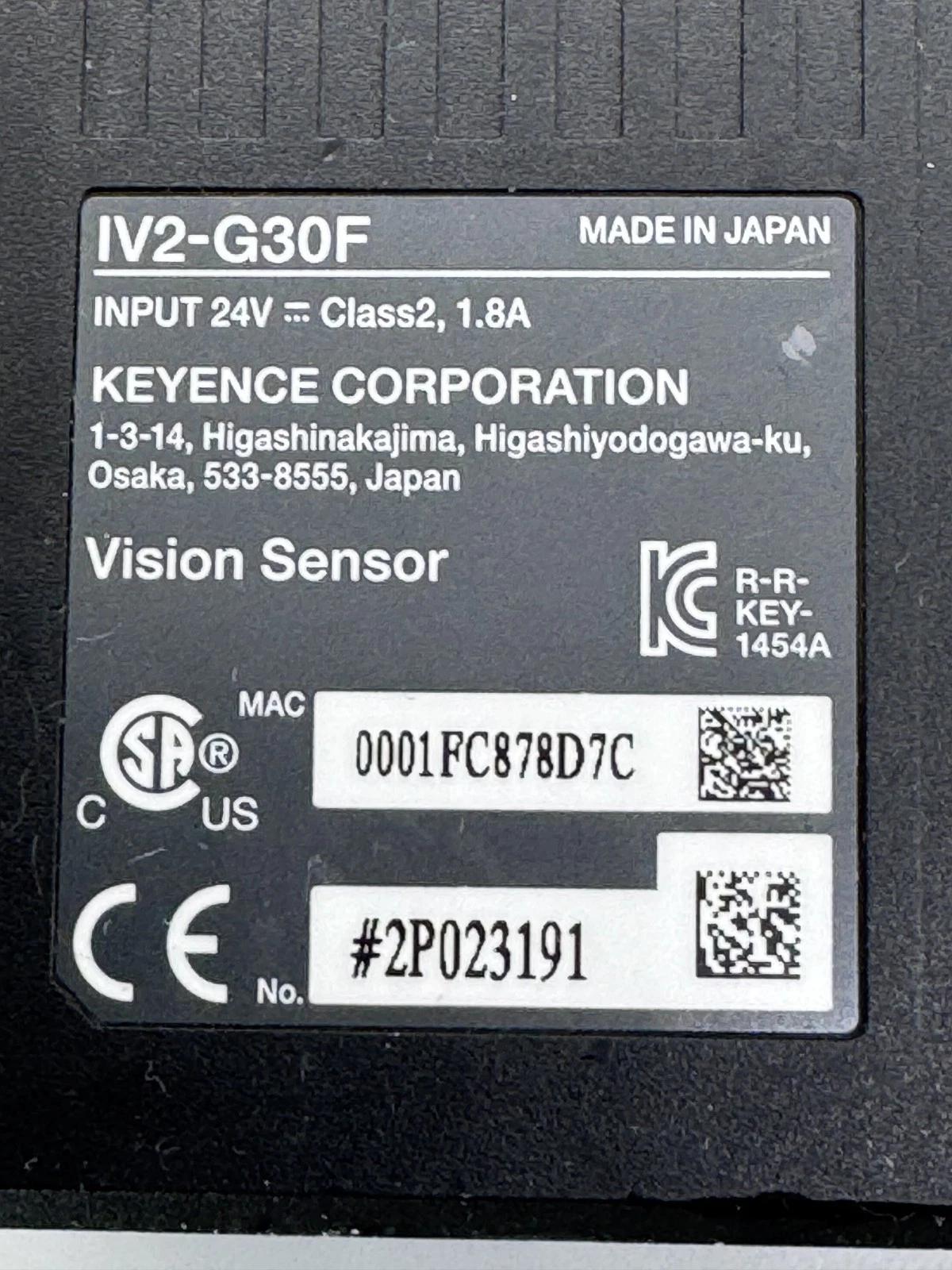 Keyence IV2-G30F VISION SENSOR 24V CLASS 2 1.8A AUTOMATION CNTRL JAPAN IV2G30F