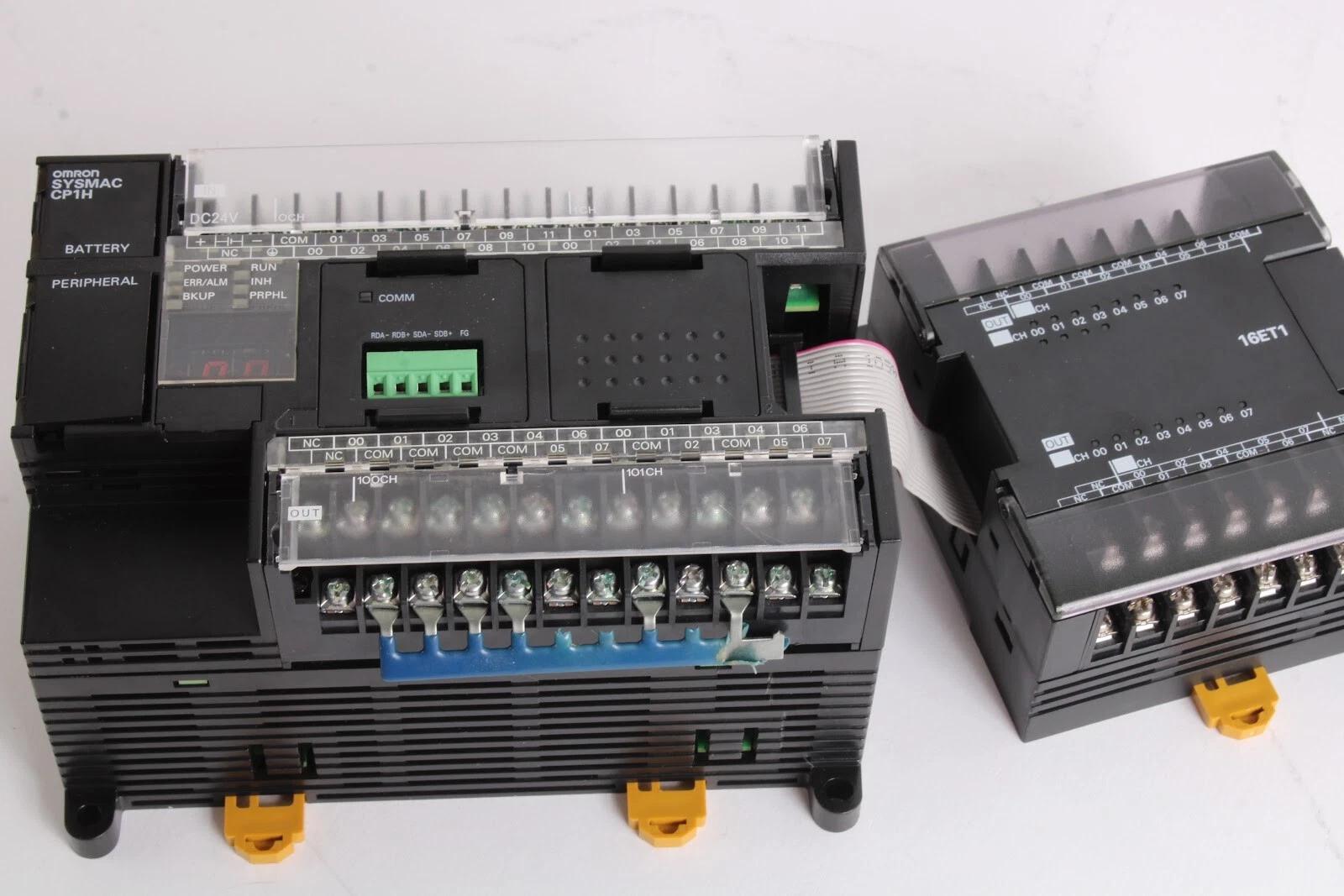 Omron CP1H-X40DT-D Programmable Controller With Omron CP1W-16ET1 Output Unit