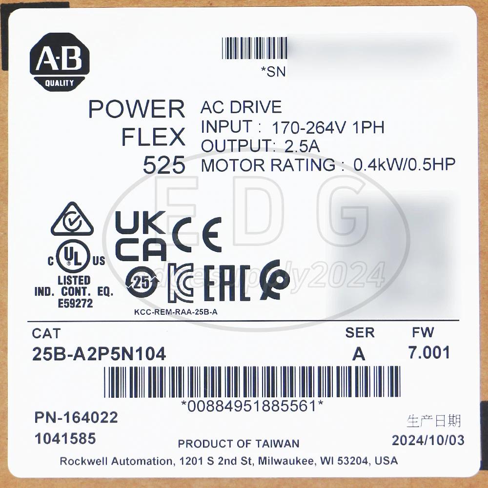 New Sealed Allen Bradley 25B-A2P5N104 Ser A PowerFlex 525 AC Drive 0.4kW 0.5Hp