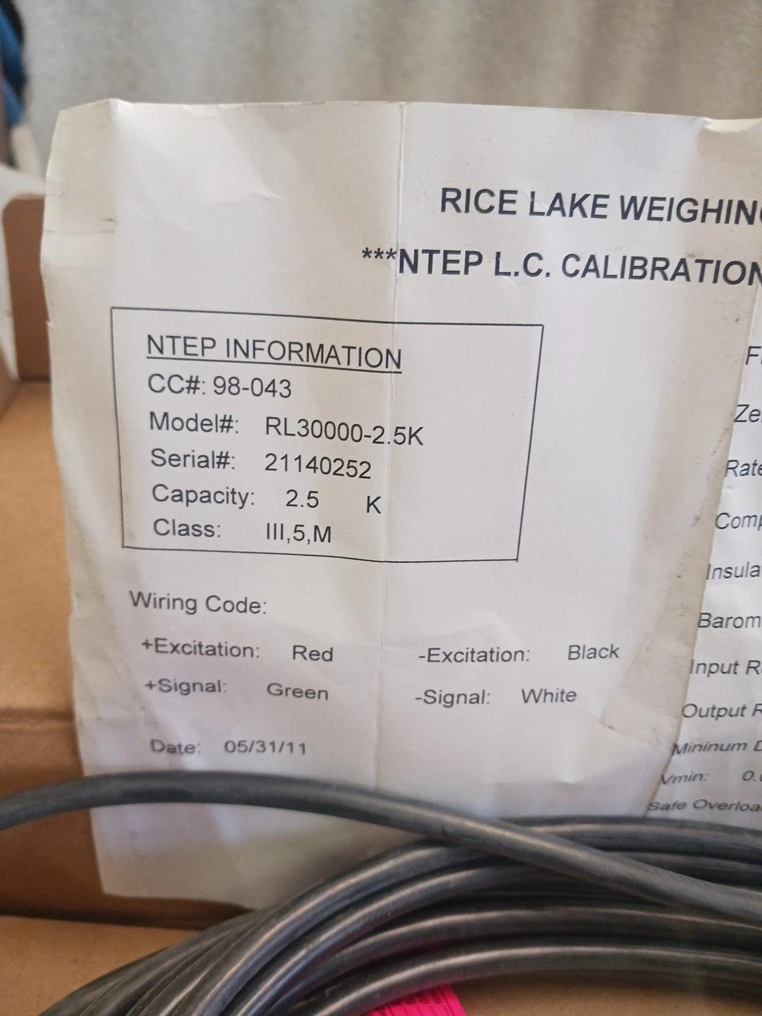Rice Lake Weighing Systems RL30000-2.5K Class 111,5,M Replace Lab Automation