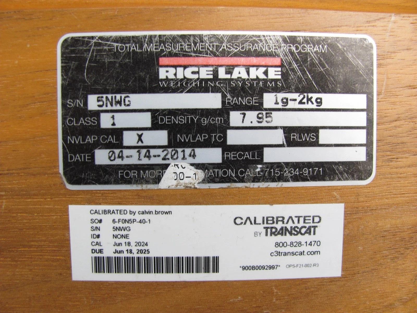 RICE LAKE WEIGHING SYSTEMS – 1g to 2kg – (14) Weights, HARDWOOD CASE Refurbished