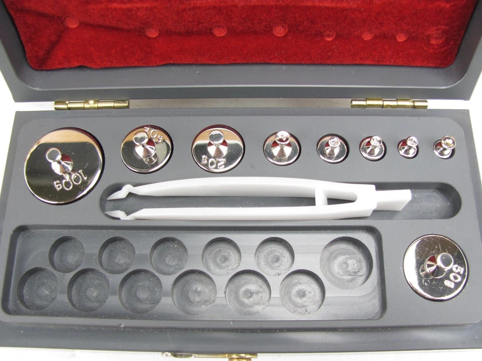 RICE LAKE WEIGHING SYSTEMS – 1g to 2kg – (14) Weights, HARDWOOD CASE Refurbished