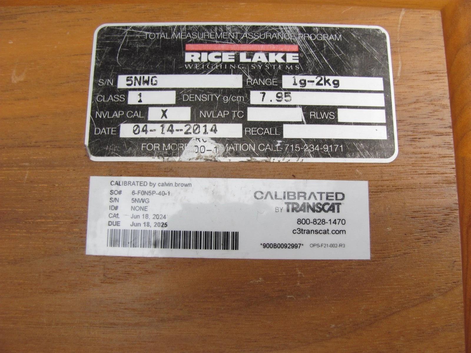 RICE LAKE WEIGHING SYSTEMS – 1g to 2kg – (14) Weights, HARDWOOD CASE Refurbished