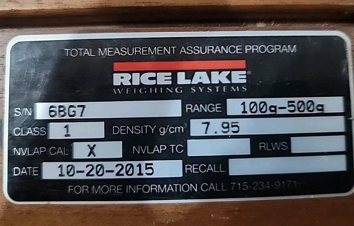 RICE LAKE WEIGHING SYSTEMS 100g, 200g, 300g & 500g Weights