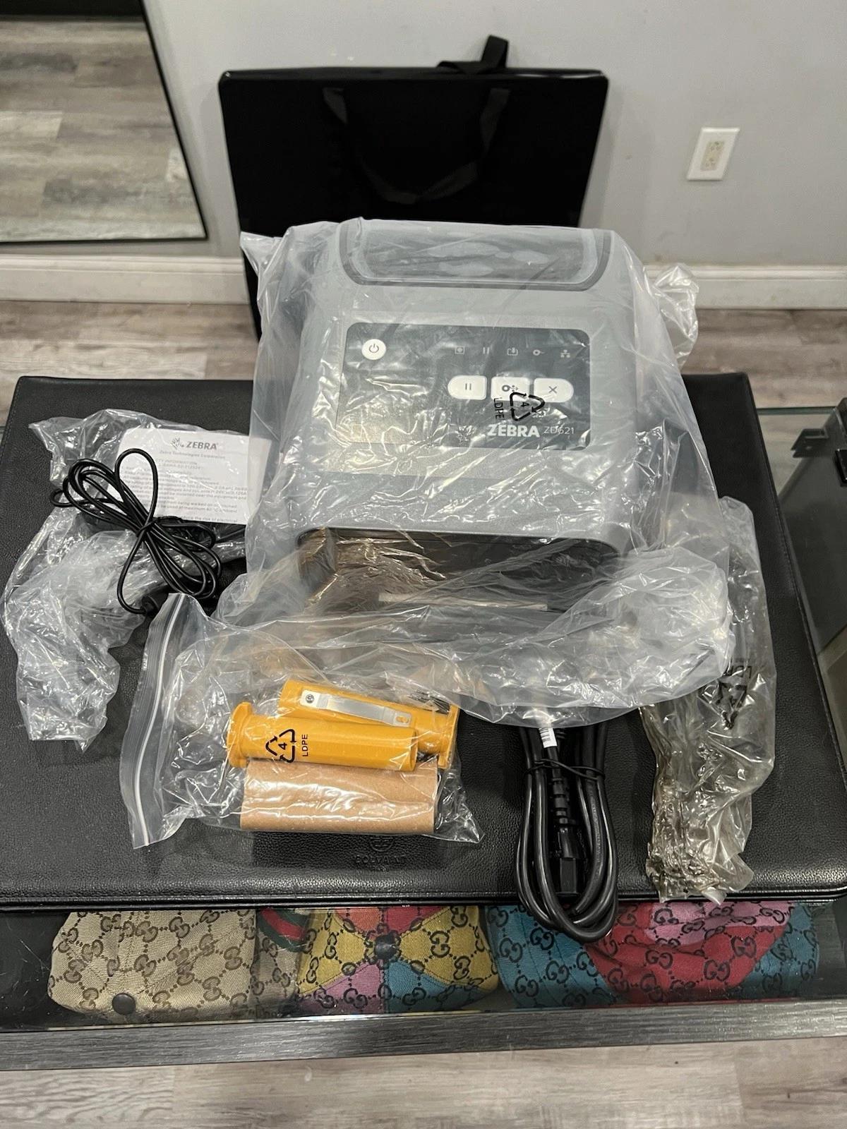 Zebra Thermal Printer Model ZD621t With Cables & Scanner NEW Open Box