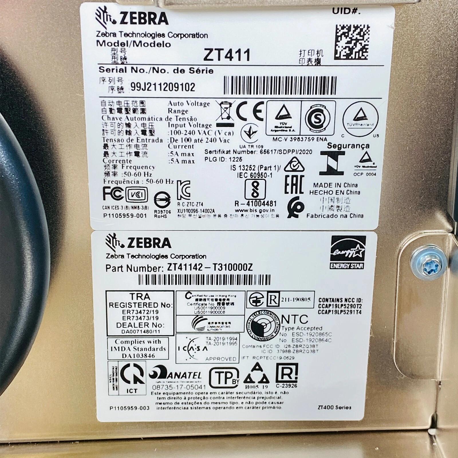 Zebra ZT411 Thermal Transfer Label Printer Peel Rewind LAN USB 1 YR WARRANTY