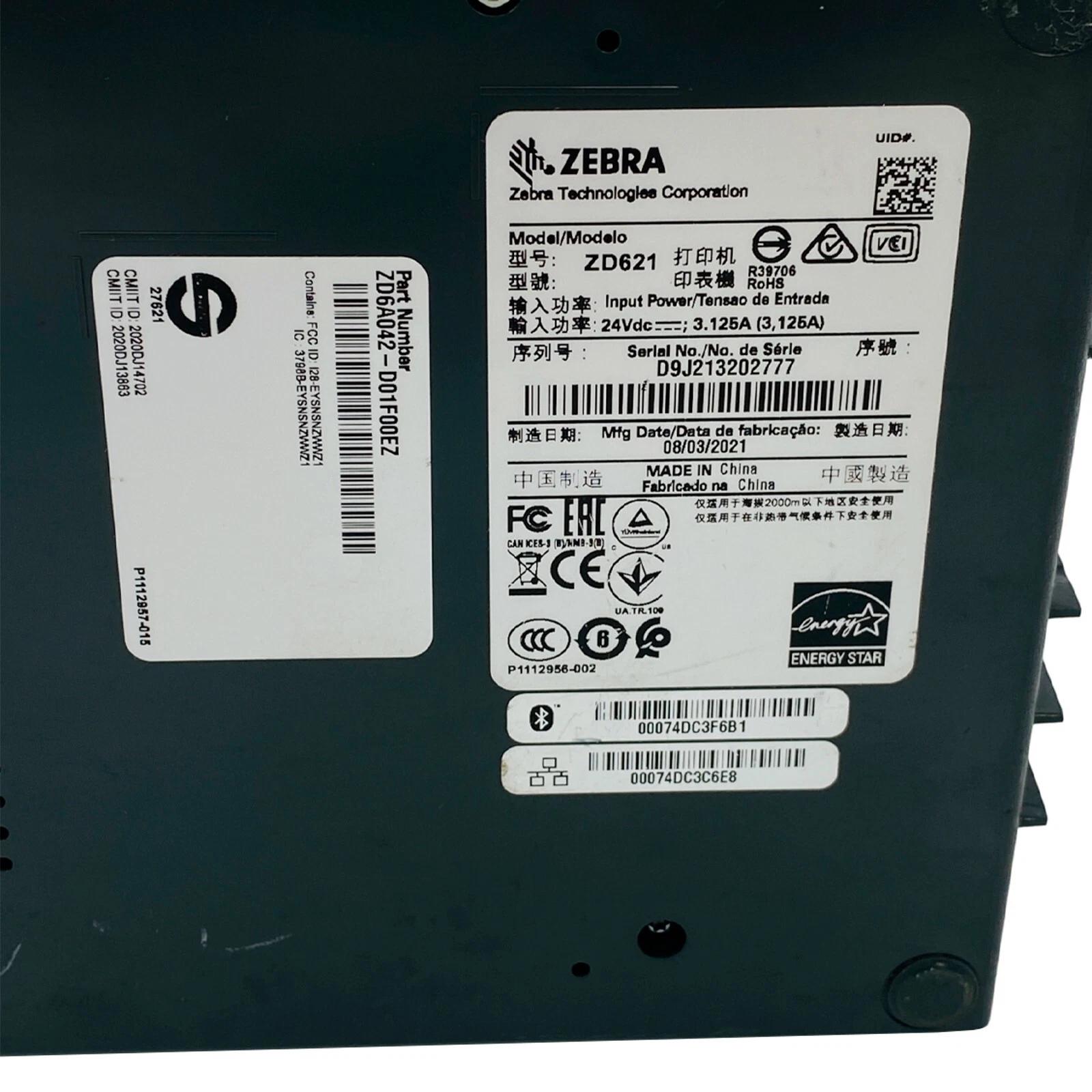 Zebra ZD621 Direct Thermal Label Printer USB LAN Bluetooth Serial 1 YR WARRANTY